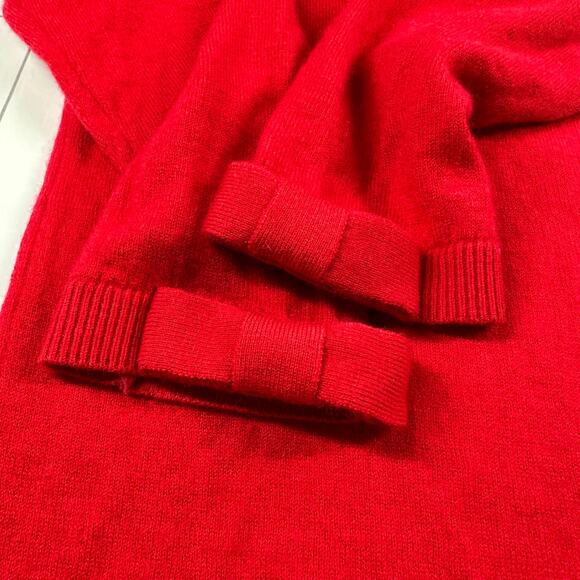 Kate Spade Sweater Womens Medium Red Bow 3/4 Sleeve Wool Cashmere Crew Fitted - Picture 9 of 9
